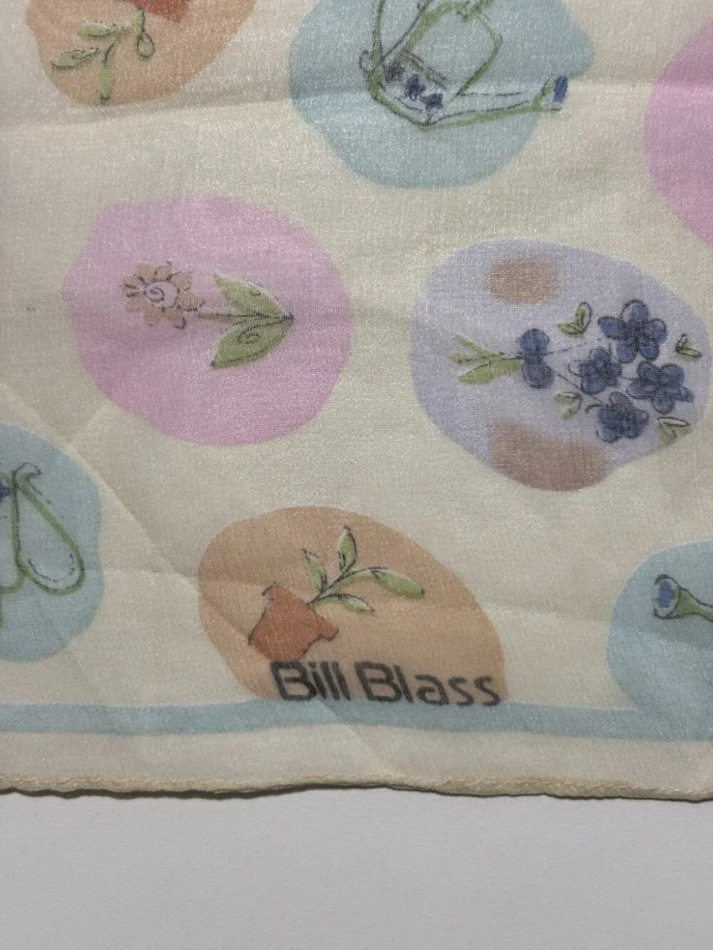 Bill Blass Cream & Multi Color Pastels Vintage Silk Square Scarf
